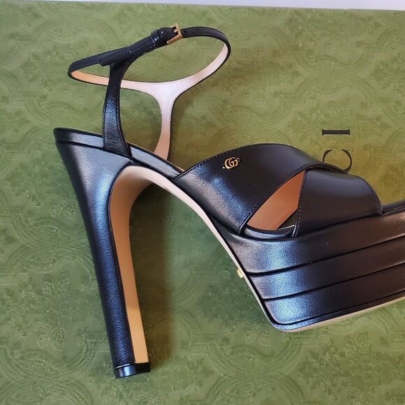 NIB Gucci Platform GG logo black leather Pumps sandals - IT 39/ US 9 - Picture 8 of 11